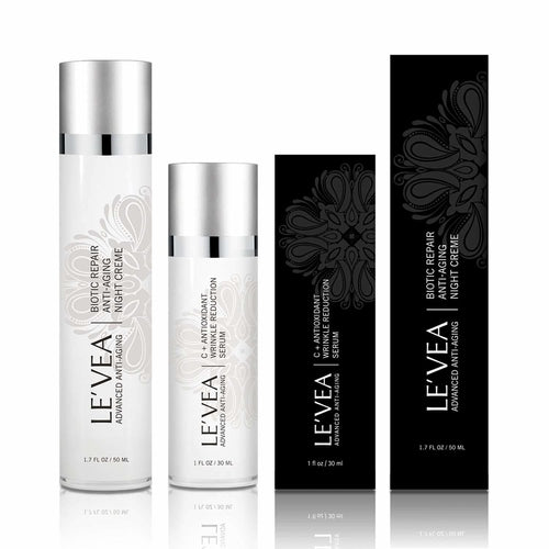 Set Antiedad de Noche LE'VEA — Crema Reparadora + Suero de Vitamina C